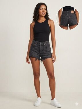 Levi’s 501 High Rise Cut Off Jean Shorts Black 26